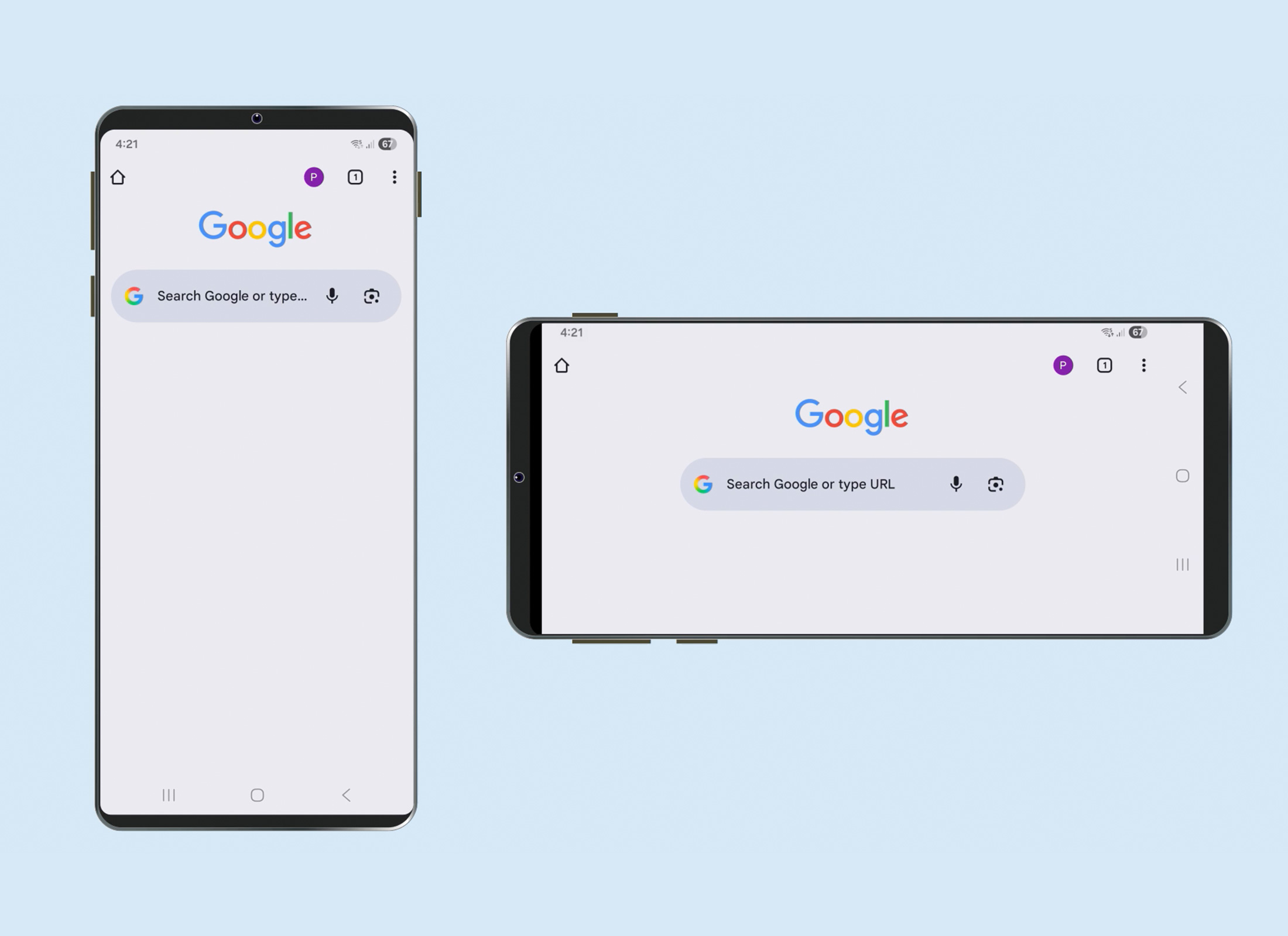 Portrait and landscape modes on an Android phone
