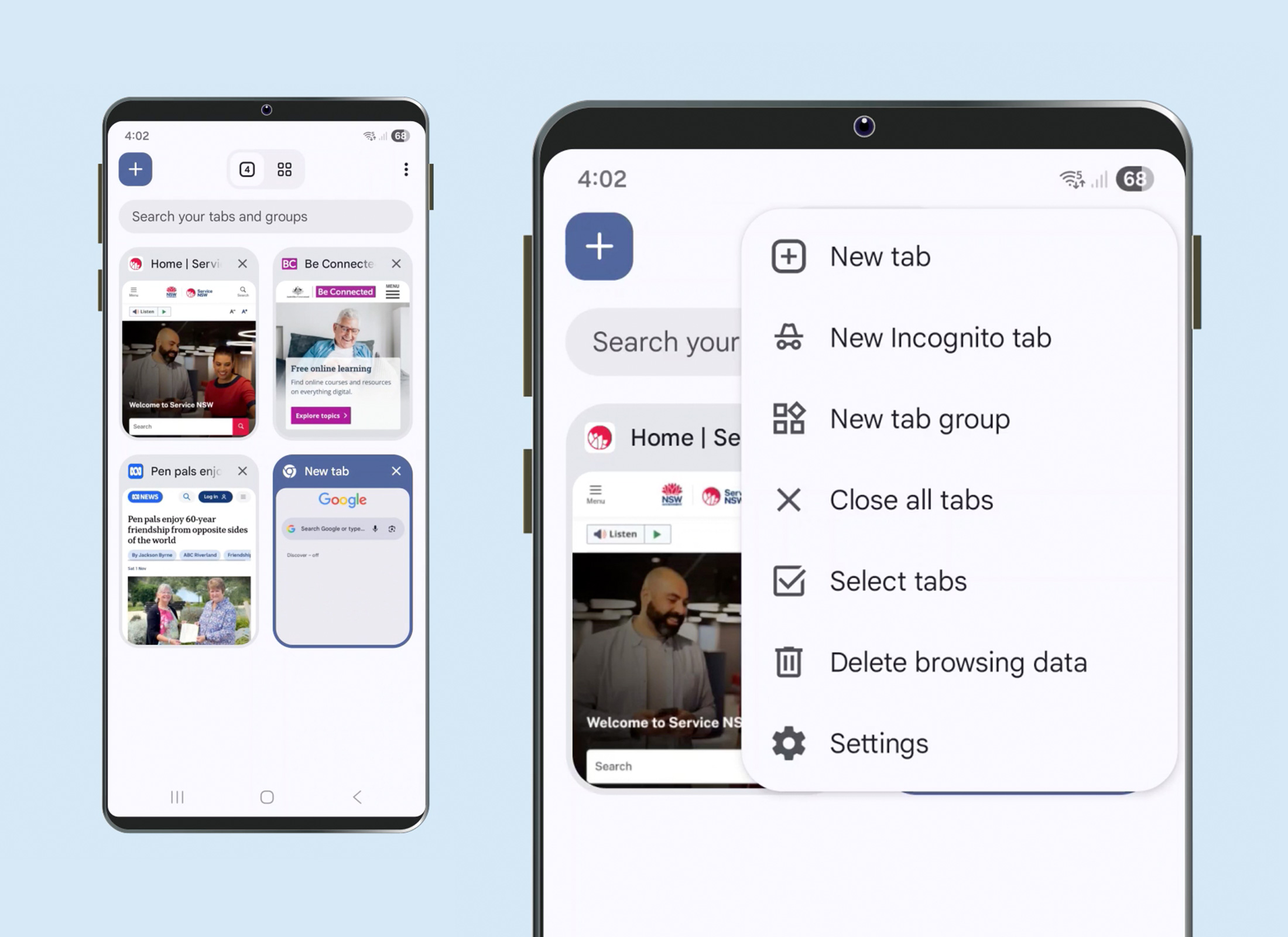 Closing unused websites on an Android phone