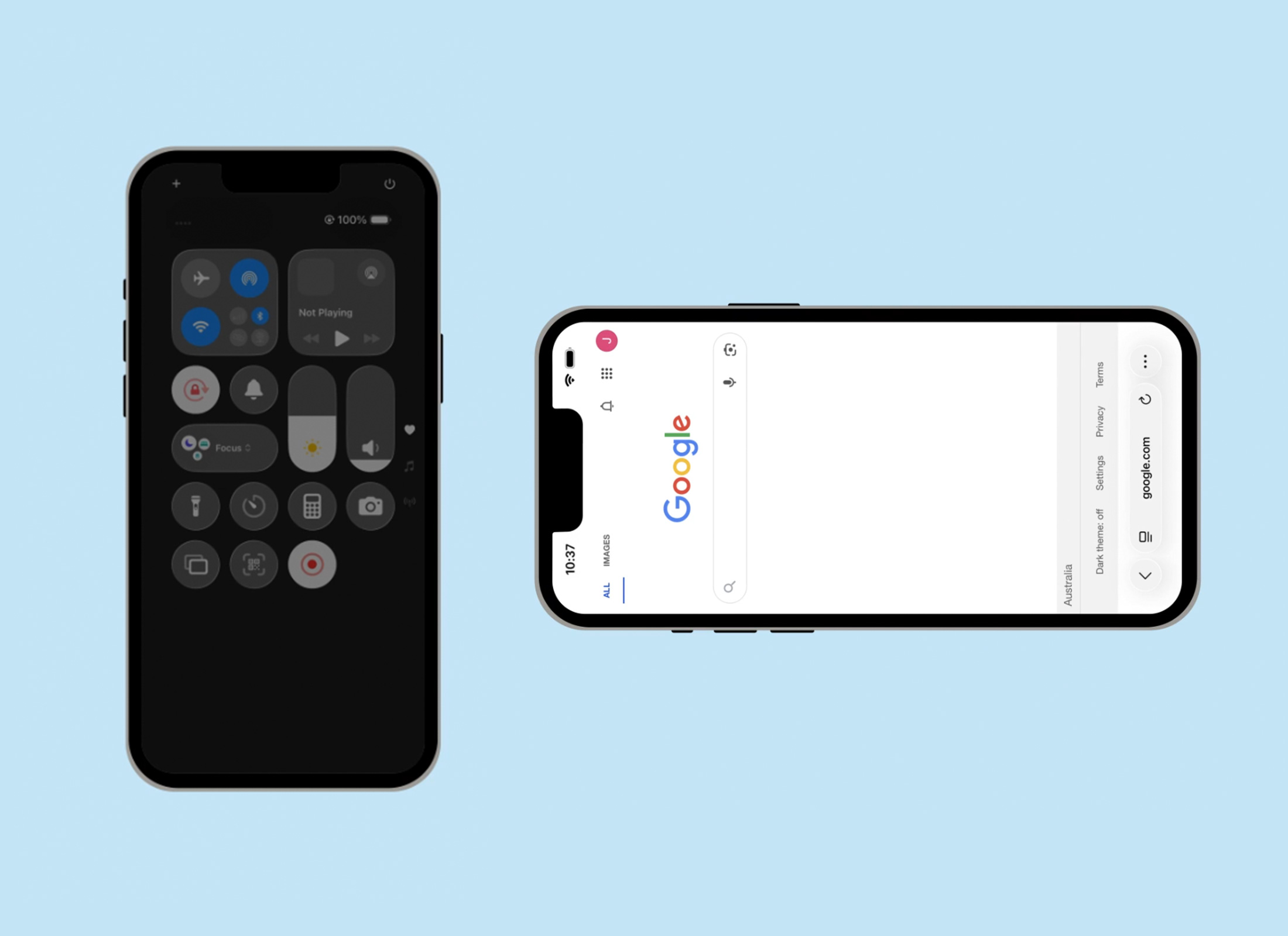 Portrait and landscape modes on an iPhone