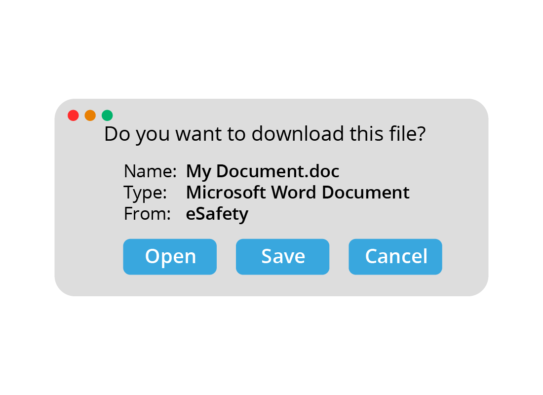 a window that asks if you want to download a file, giving the options to open, save or cancel