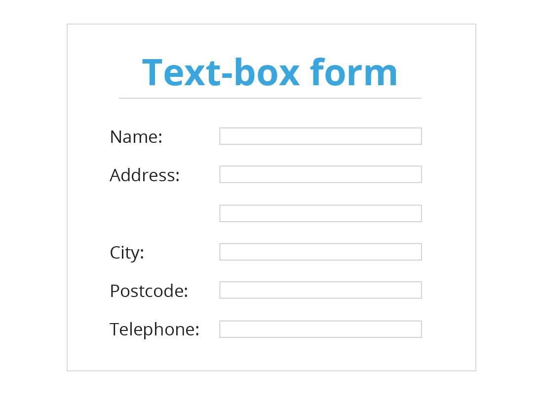 An example of a text box form that requests information like name, address and phone number