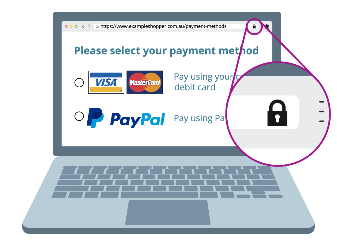 An example of a payment website page highlighting the padlock symbol that can be seen in the address bar