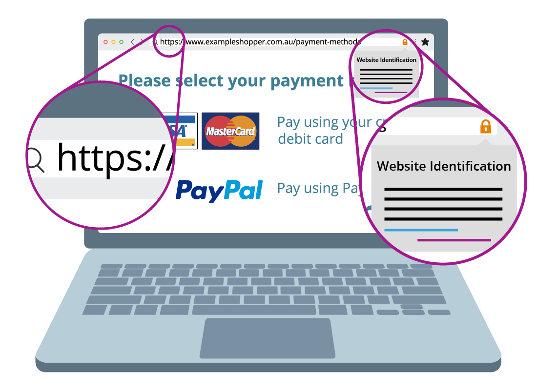 An example of a payment website page highlighting the https:// can be seen in the address bar