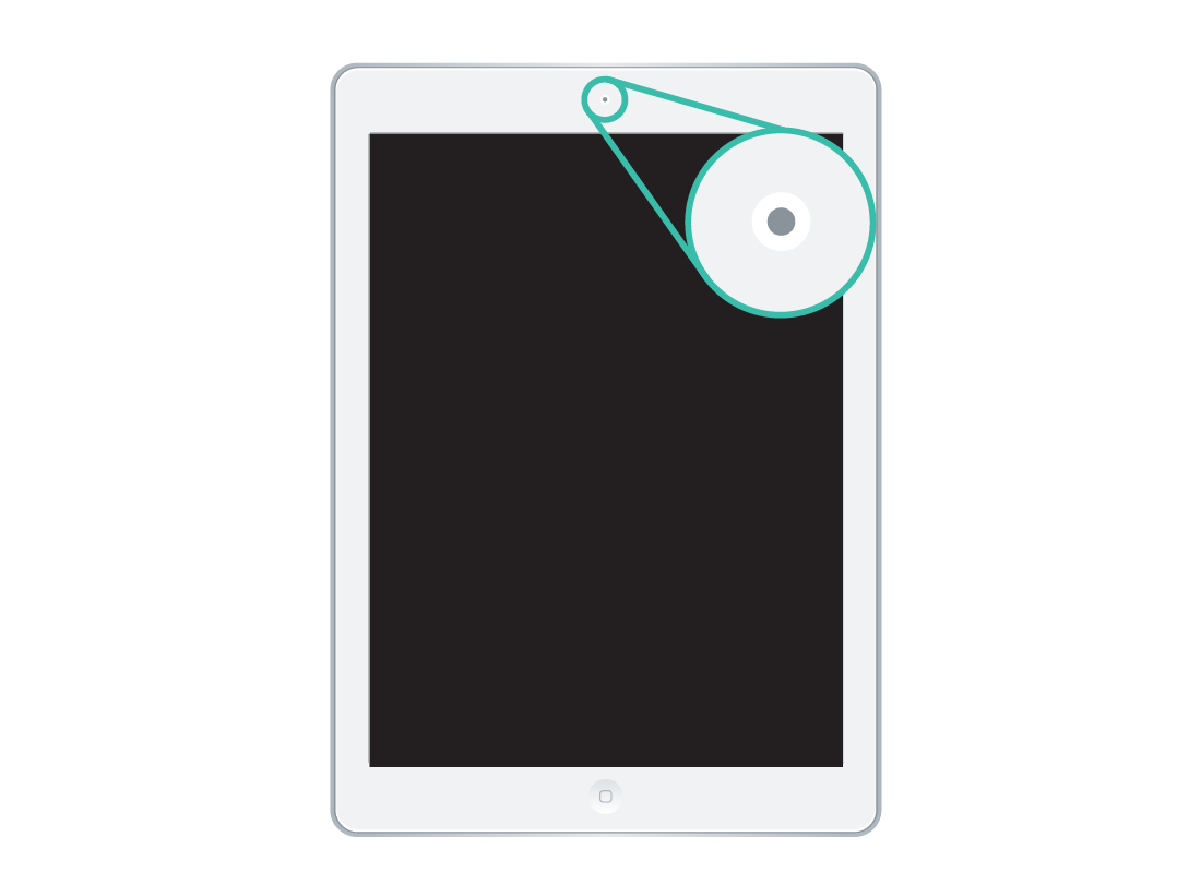 A magnified example of the camera that is centred at the top of a handheld device