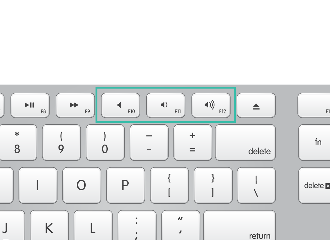 A close up of a keyboard with the volume control buttons