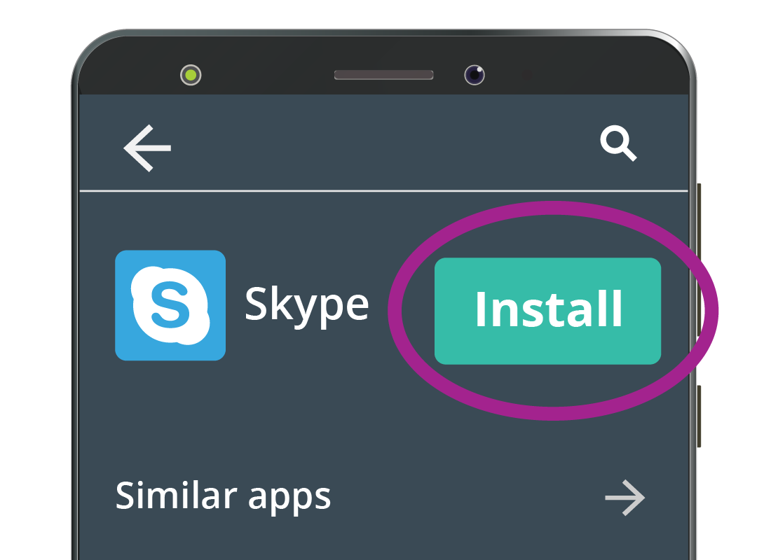 A smartphone showing the Skype app ready to install