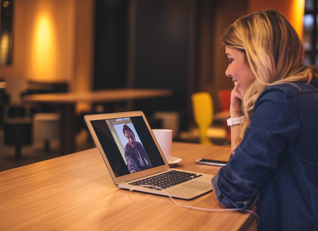 Two people video chatting together