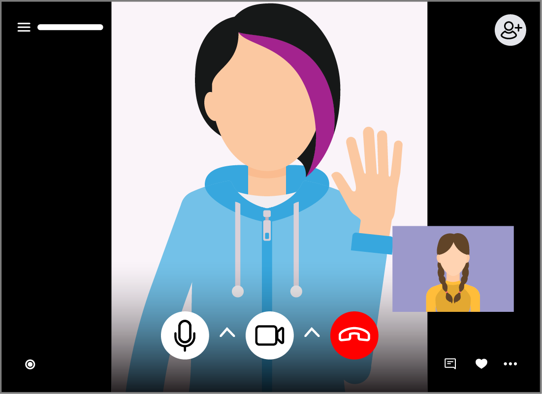 An example of a video call on Skype, showing the two participants and control buttons.