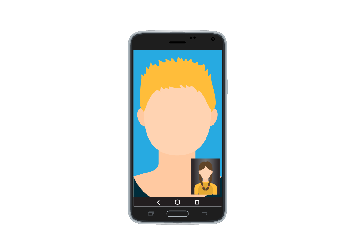 Shows a sample WhatsApp call on a smartphone where you see the person you are calling fill up most of the screen, and your face is seen in a small window at the bottom