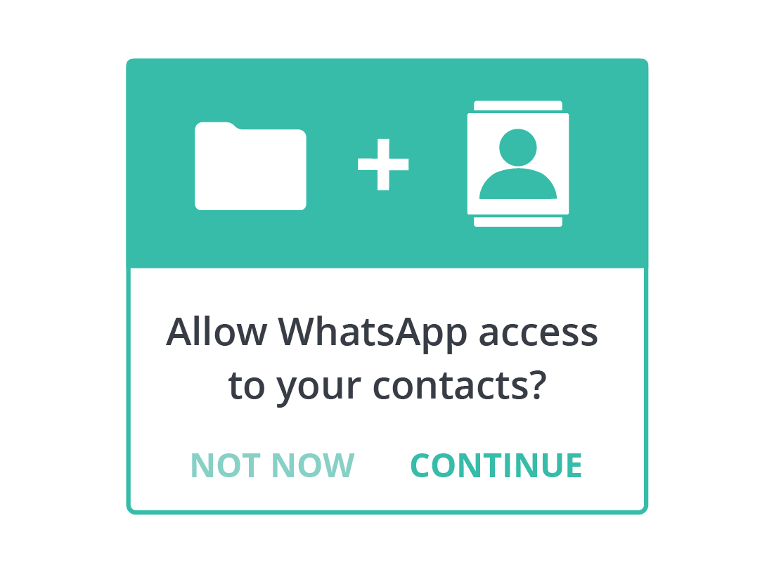 The WhatsApp request panel seeking permission to access  contacts