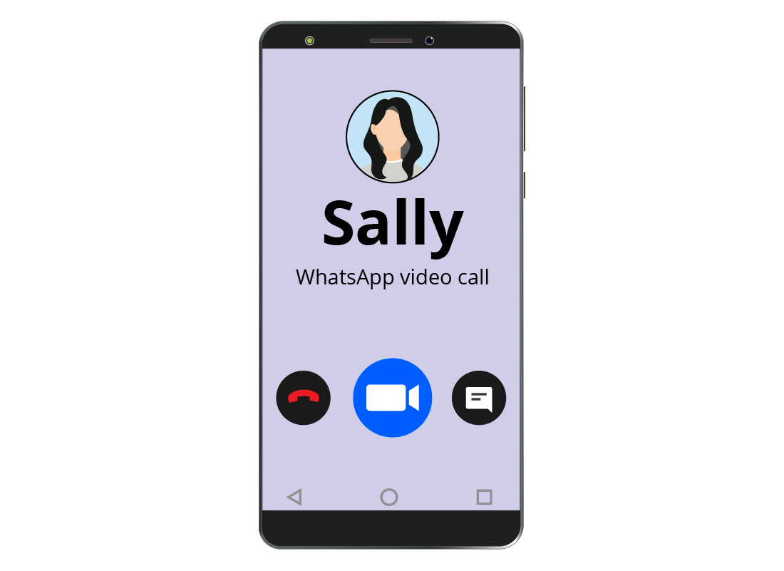 A mobile phone showing a WhatsApp call to Sally is in progress