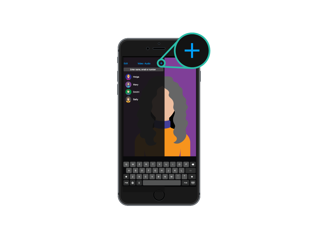 Featuring the FaceTime app on a smartphone that highlights a plus symbol