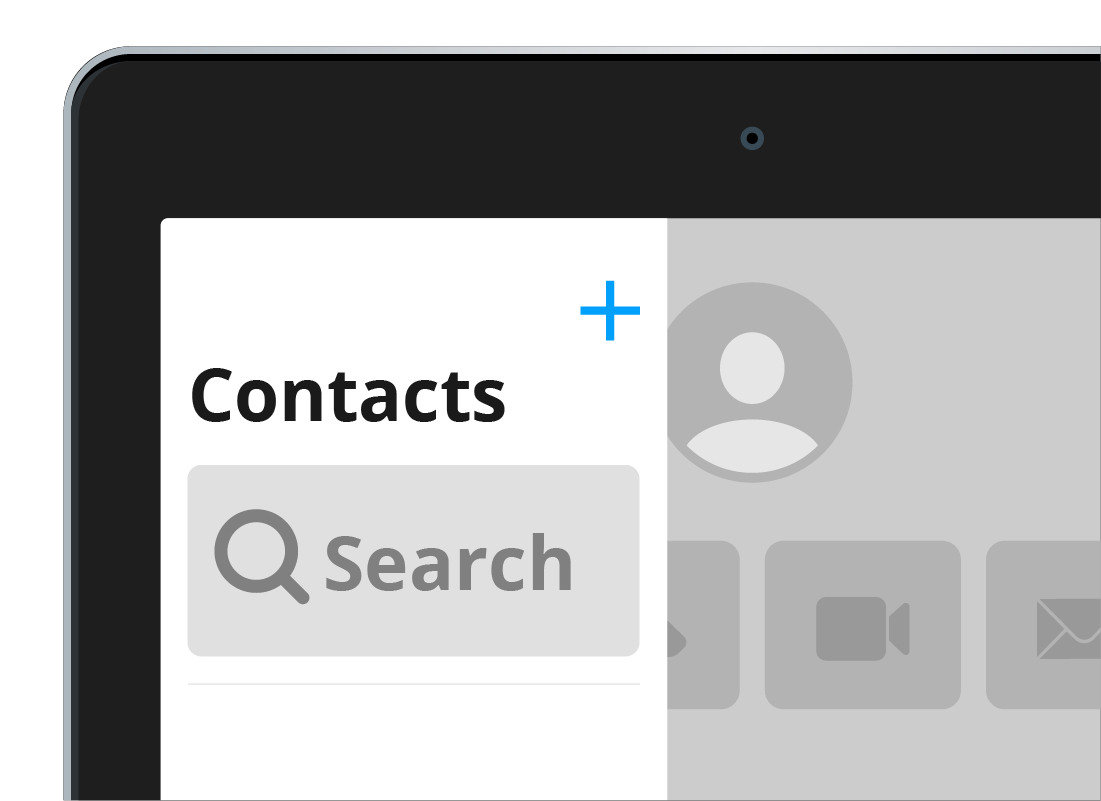 A close up of the + symbol in the Contacts app - used to add the details of new contacts