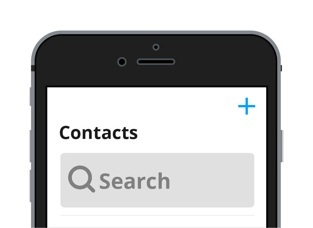 A close up of the + symbol in the Contacts app on an iPhone