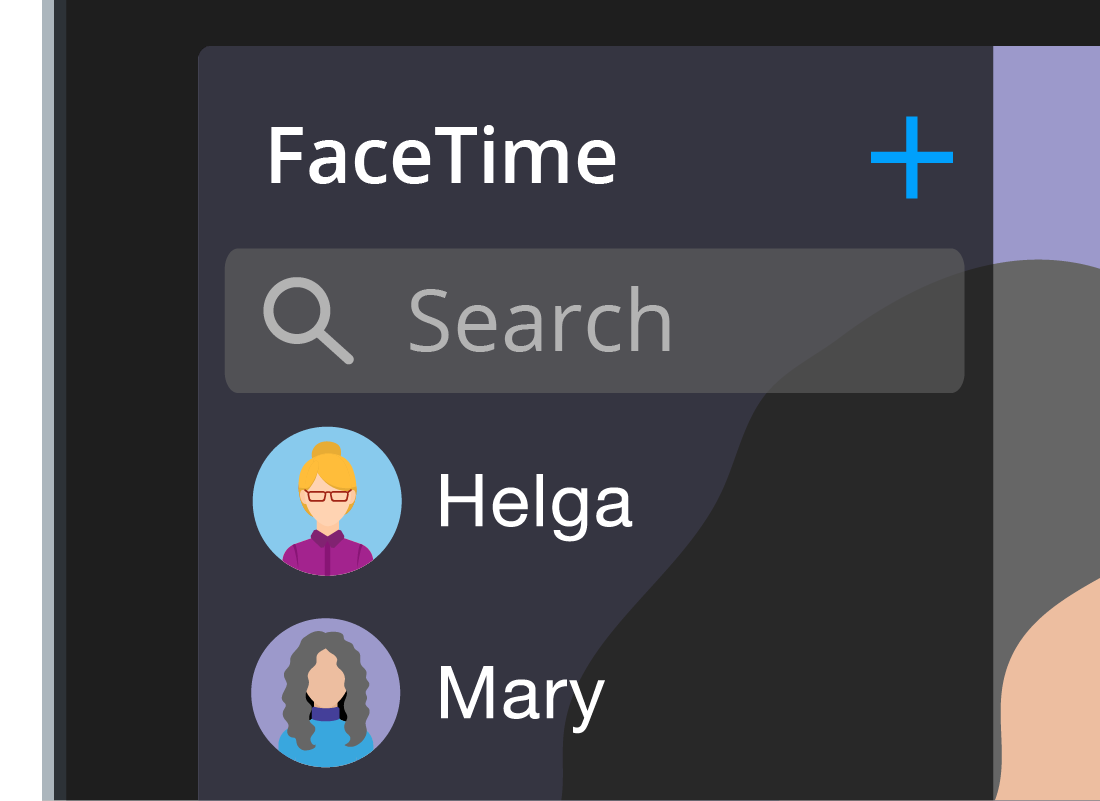 A close up of the FaceTime search bar and contacts list on an iPad