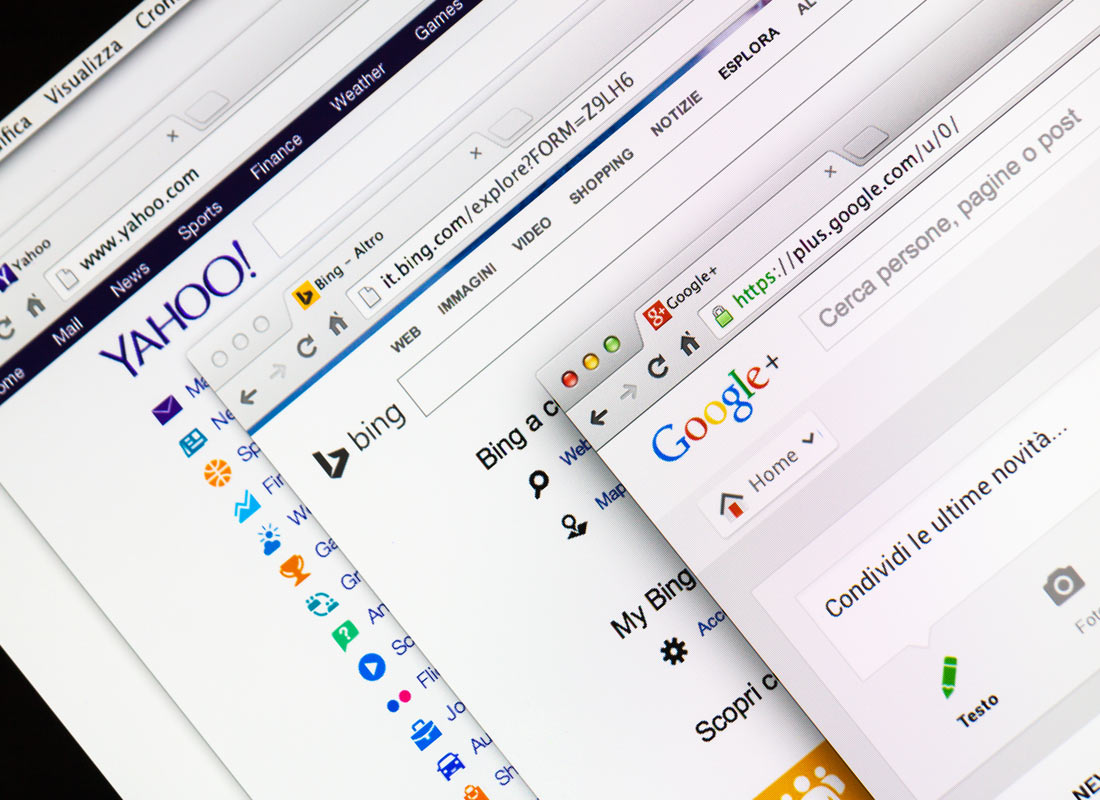 A stock image of a selection of different search engine web pages