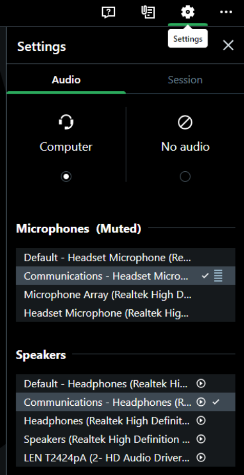 Screenshot of the new-look GoTo Webinar user interface audio settings