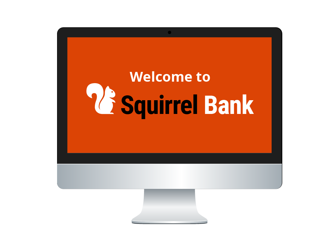 A desktop computer screen showing our fictional Squirrel Bank logo