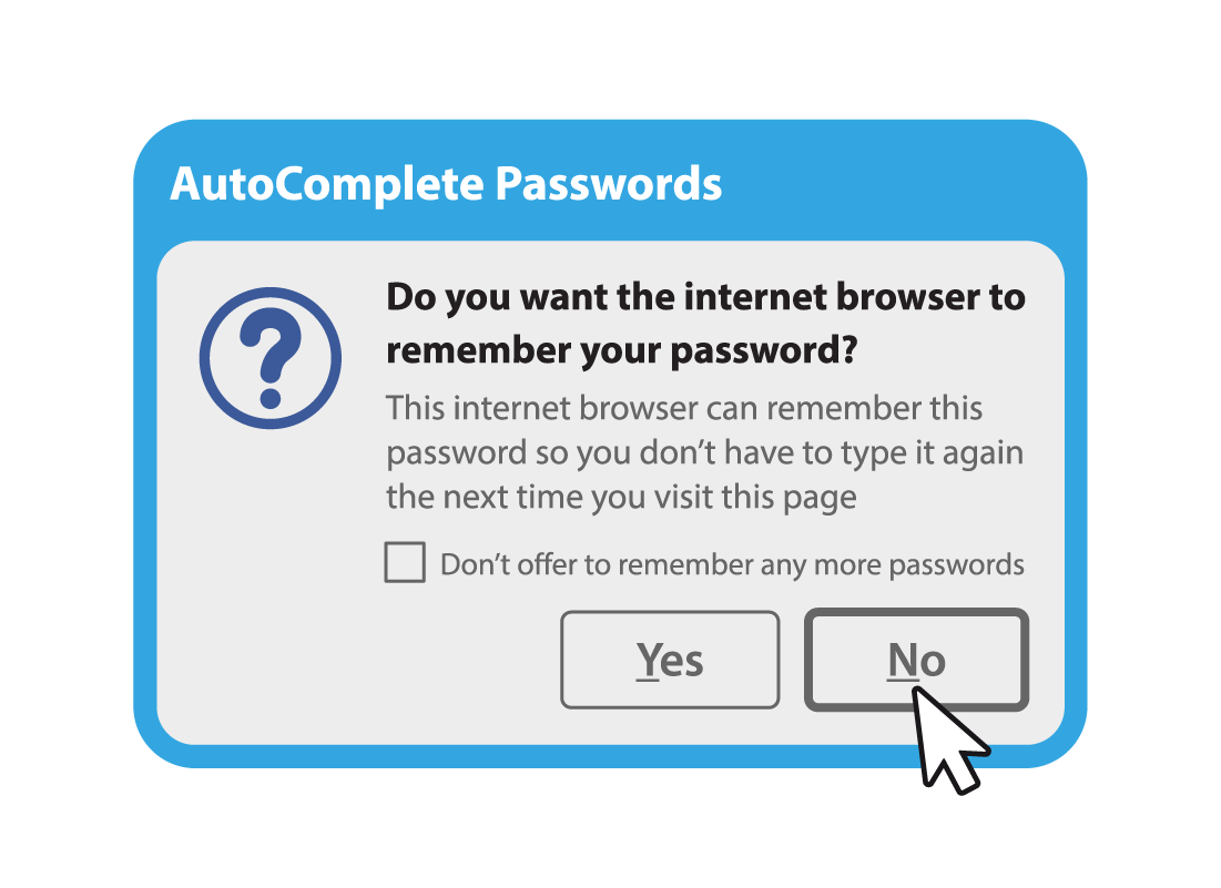 A typical browser pop-up message asking if you'd like it to save your password for next time.