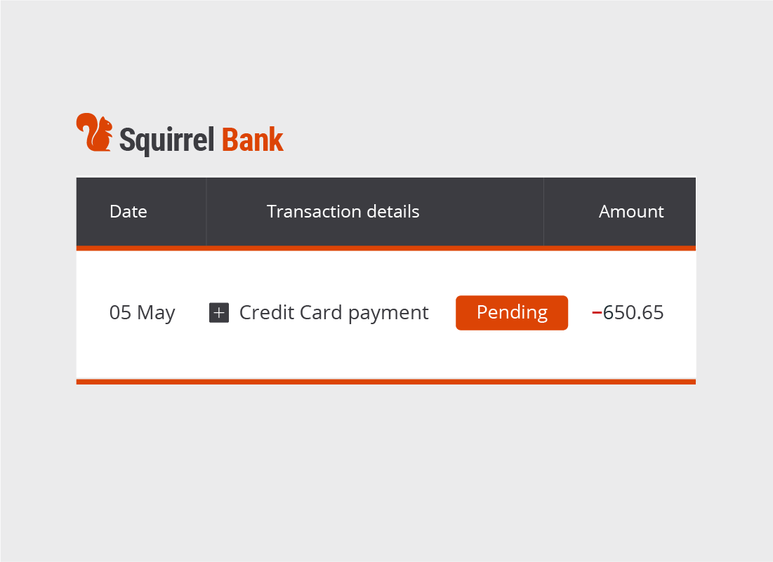 An image of a pending payment on an online bank account