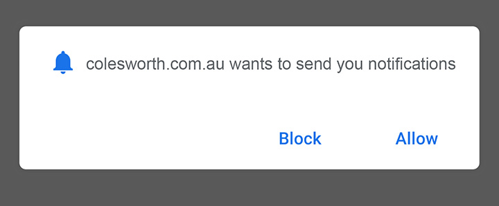 An example of request to send you notifications from a typical website
