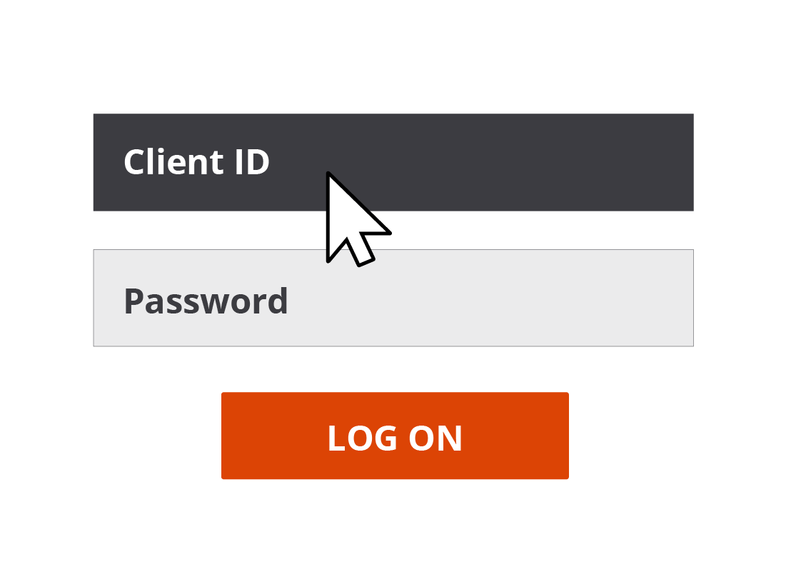 The Client ID text field is highlighted on a log in screen