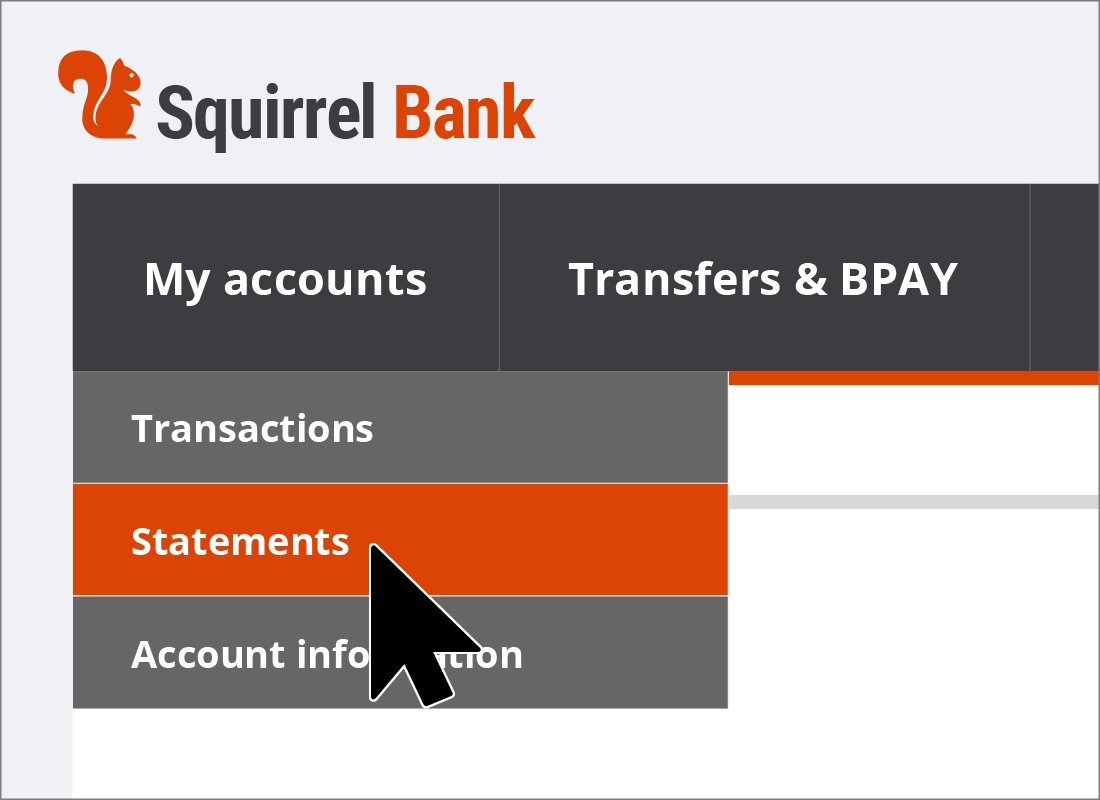 Navigating to the Squirrel Bank Statements page from the home page.
