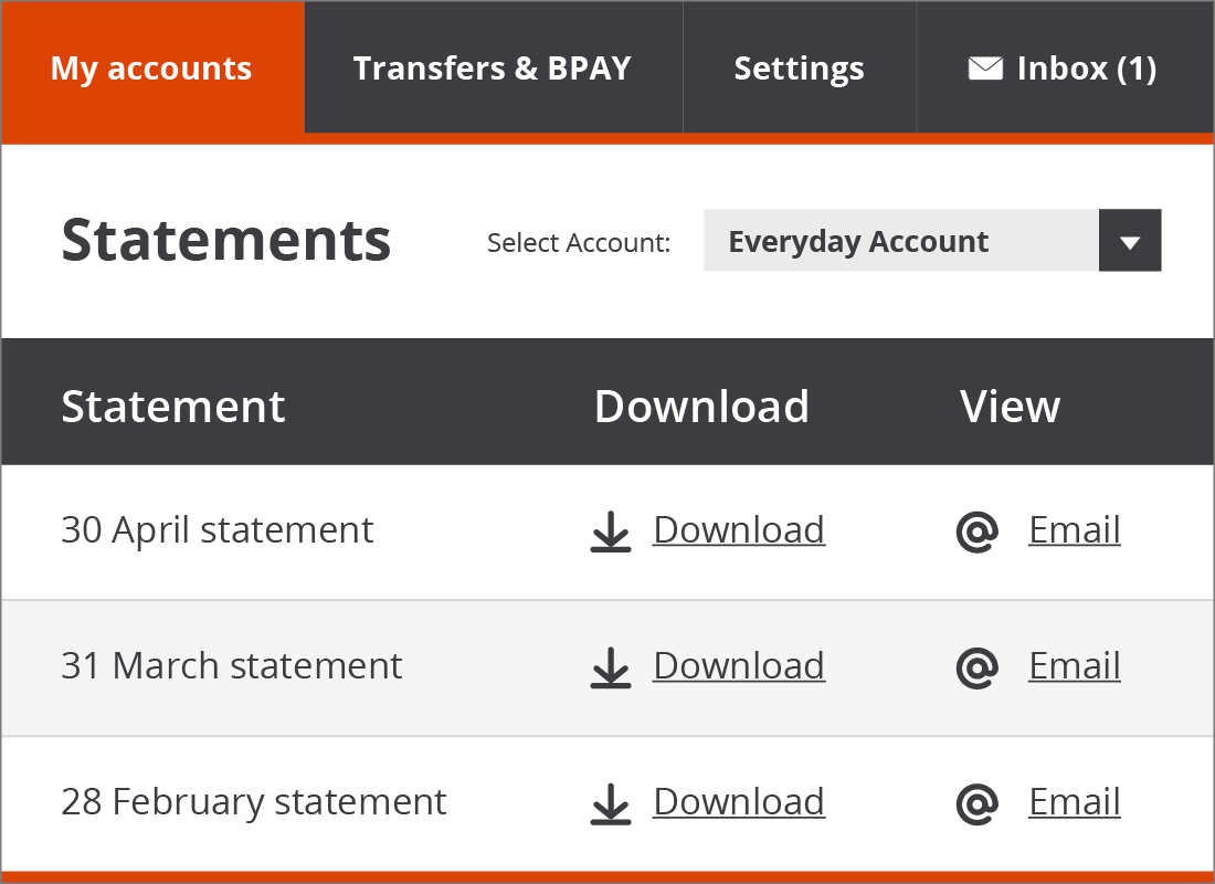 The Squirrel Bank Statements page.