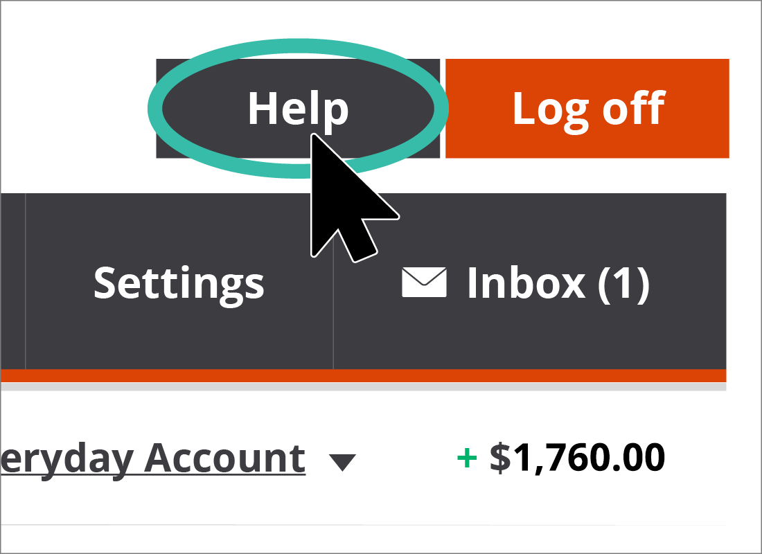 The Squirrel Bank accounts home page with the Help button highlighted