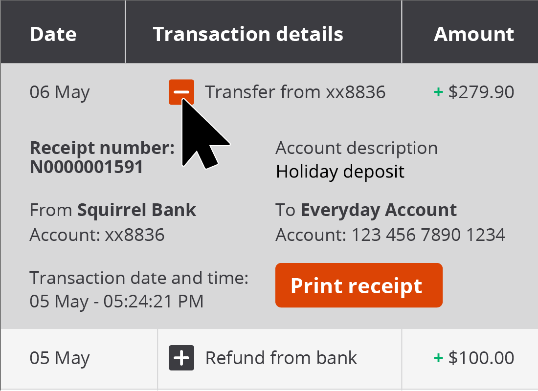 A detailed view of an individual banking transaction.