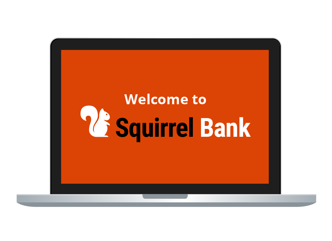 The Squirrel Bank website displayed on a laptop screen.