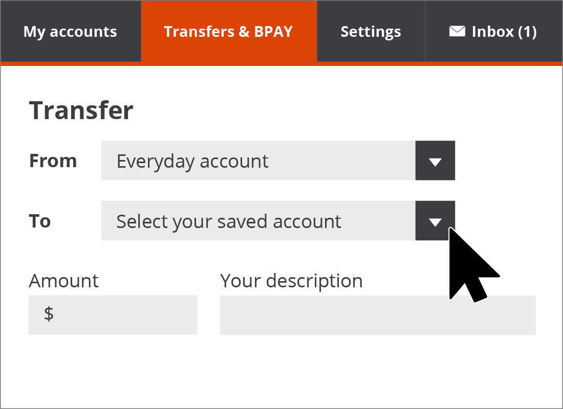 A typical Transfer page from our Squirrel Bank website example.