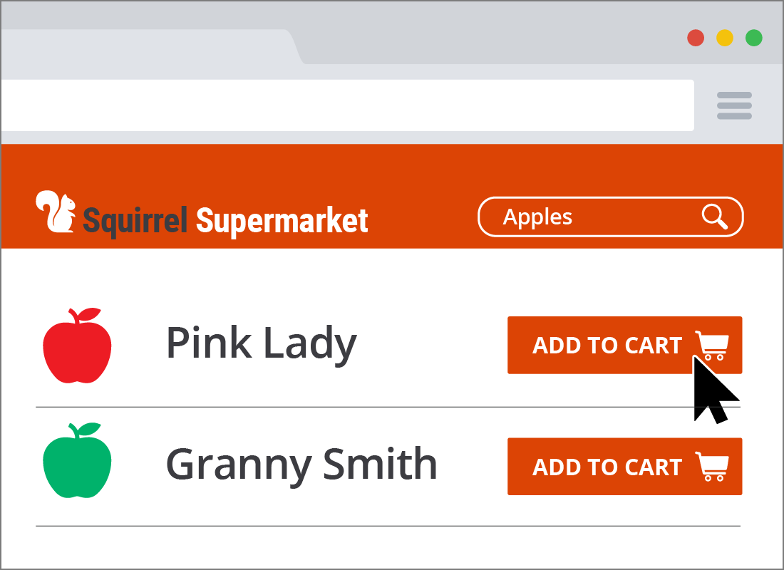 Selecting different types of apples from an online grocery shopping website.