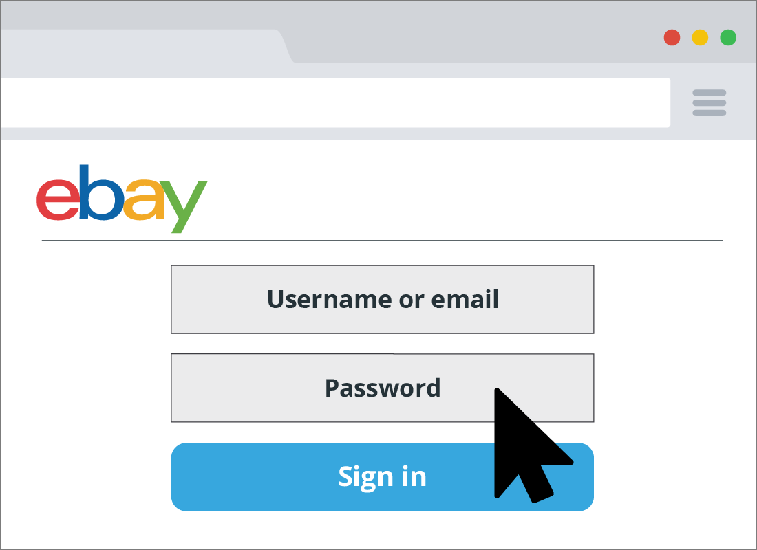 The sign in screen from the eBay website.