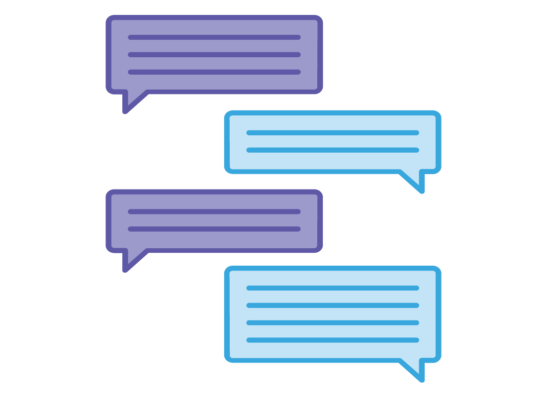 A graphic showing a simple exchange of text messages between two people.