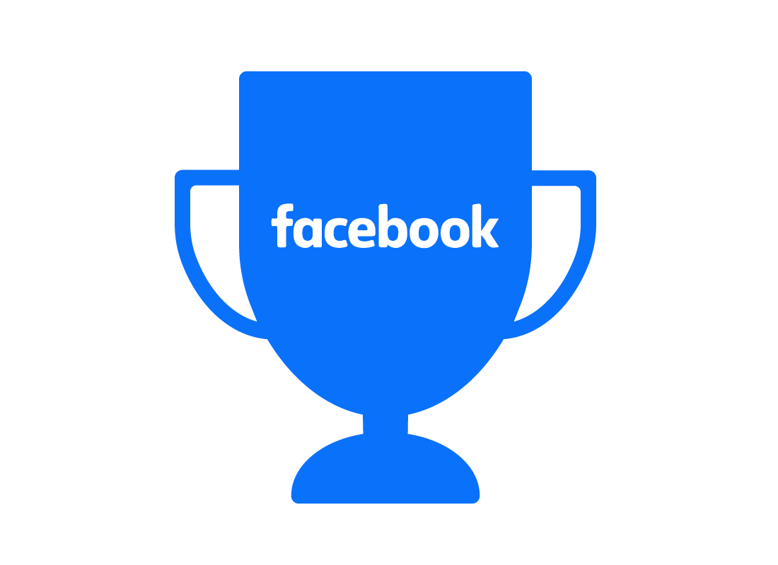 The Facebook logo on a trophy, indicating it is a world-leading social media platform in terms of popularity.