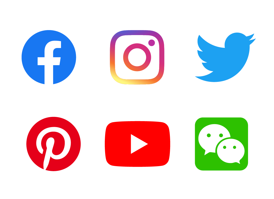 The logos of Facebook, YouTube, Instagram, twitter, Pinterest and WeChat, being some of the most popular social media companies around today.