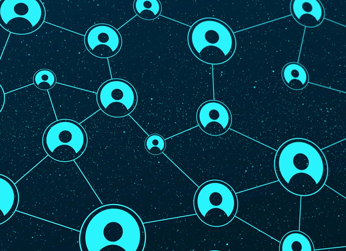 A conceptual diagram of the internet connecting many people together.