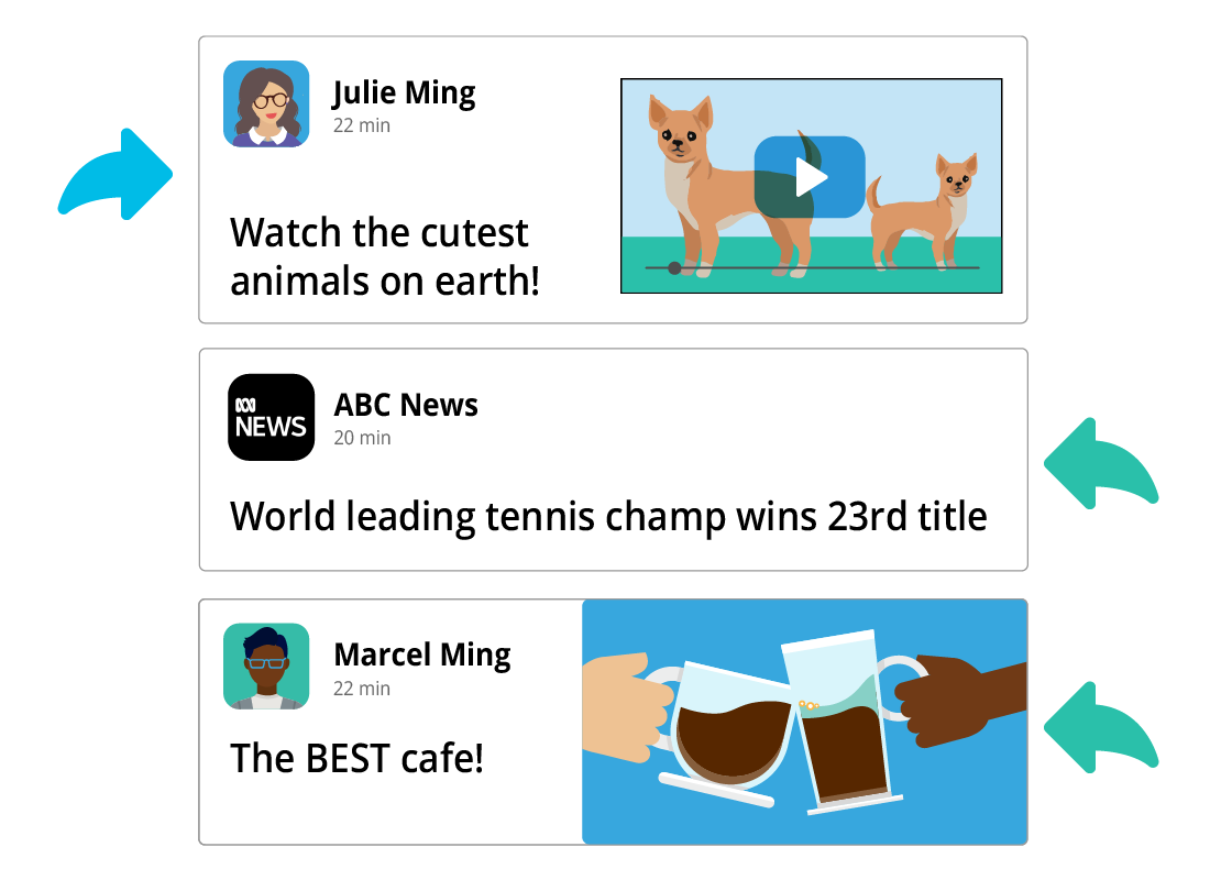 Social media posts allow you to share videos, text and pictures too.