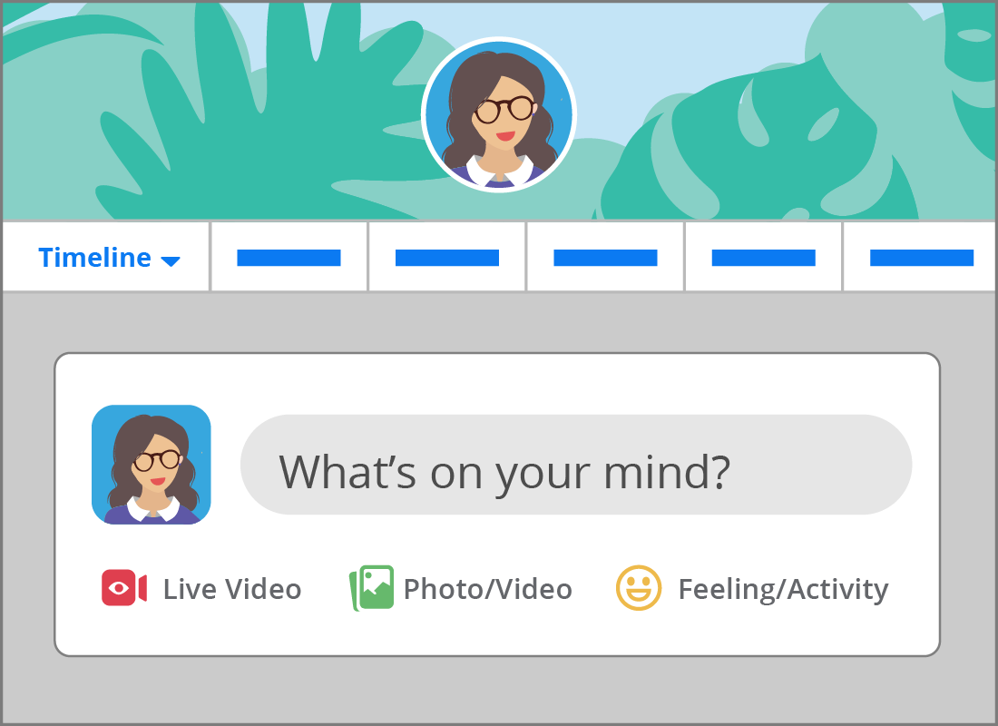 A 'What's on your mind' field where Julie can add her thoughts to share with her friends on Facebook.