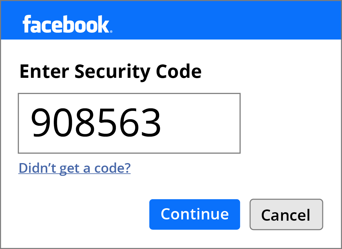 facebook log in code email