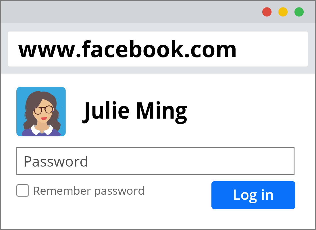 A log in panel for a Facebook user.