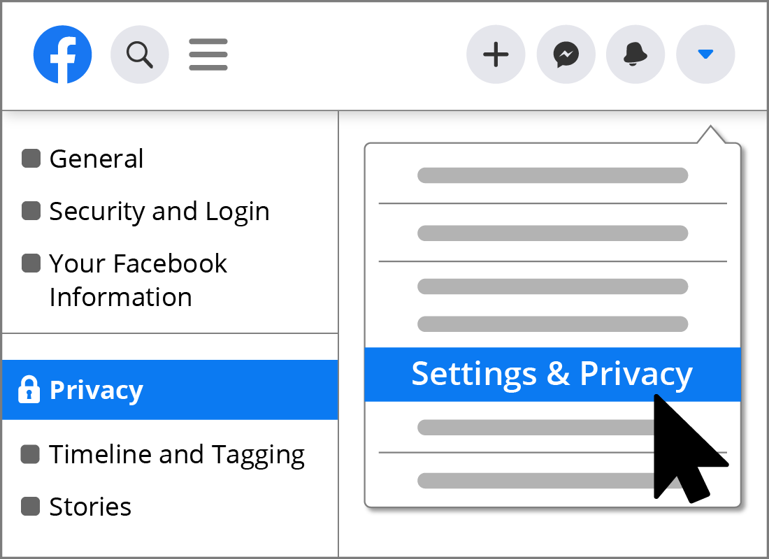 The Privacy options in Facebook are found by clicking on 'Settings' then 'Privacy'.