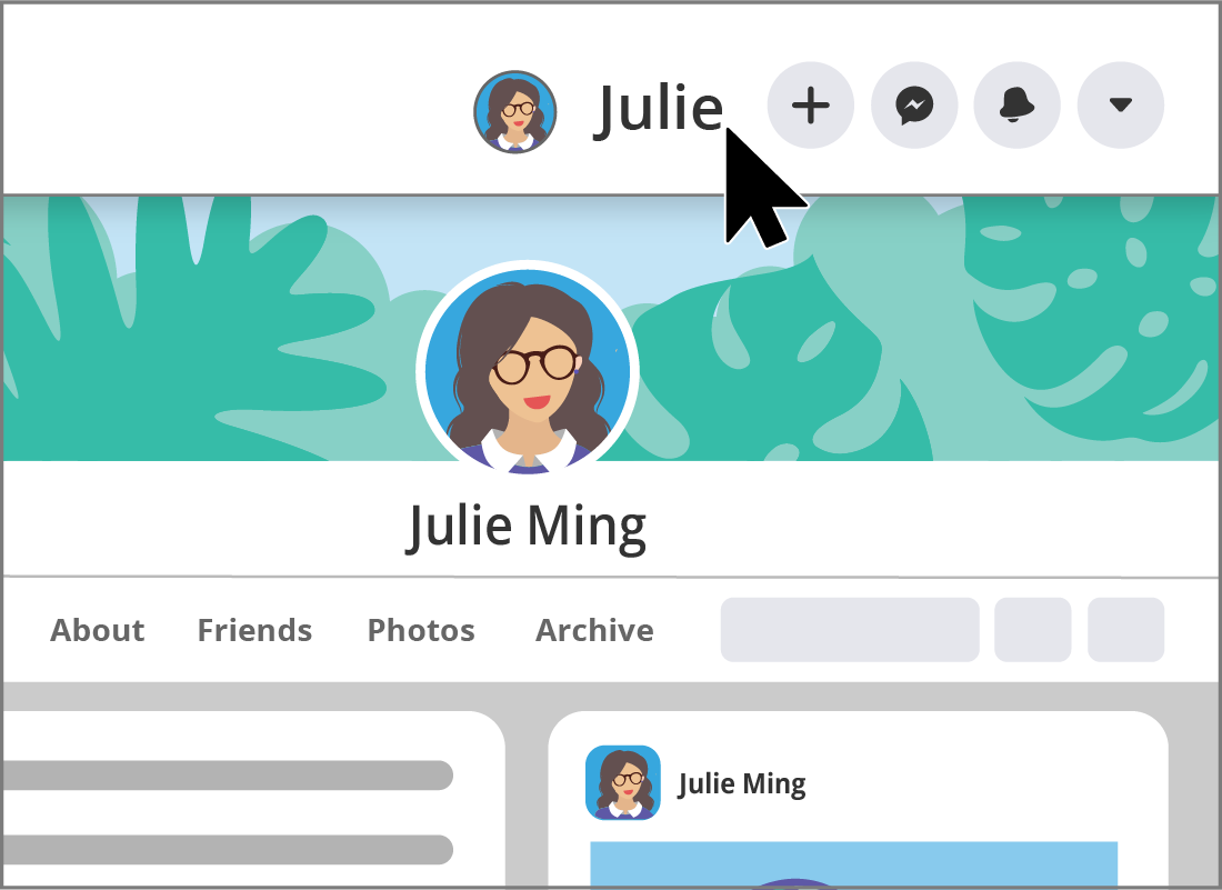 A close up of Julie's Profile page on Facebook.