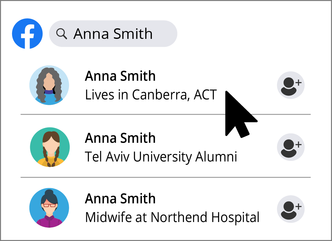 A list of people called Anna Smith on Facebook.