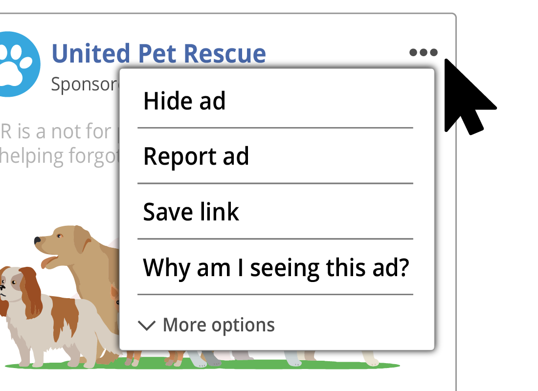 The drop-down  menu of options for controlling posts on your News Feed can be accessed by clicking on the three dots in the top, right-hand corner of the post.