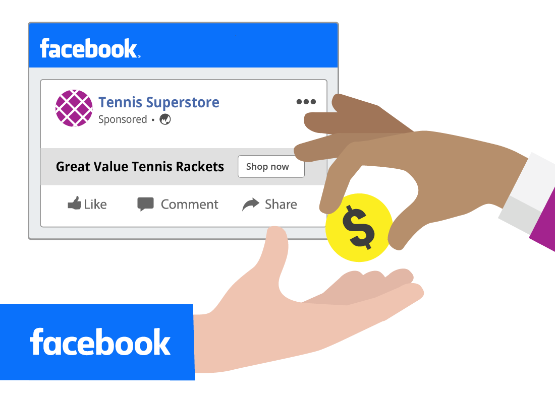 A graphic of Facebook receiving a fee for allowing advertising on users' News Feeds.