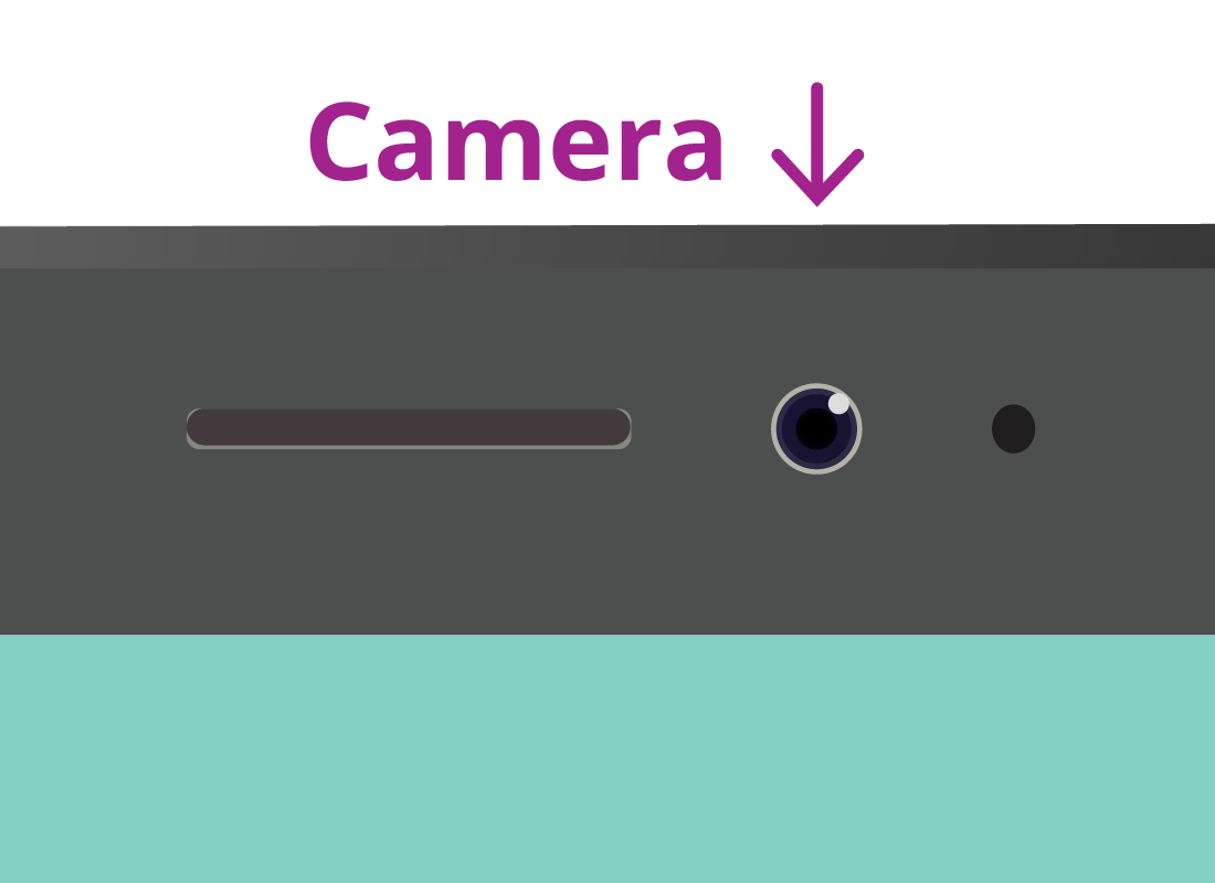 A close up of the front-facing camera on a tablet device.