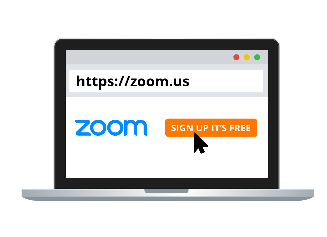 A laptop computer showing the zoom.us website on the screen.