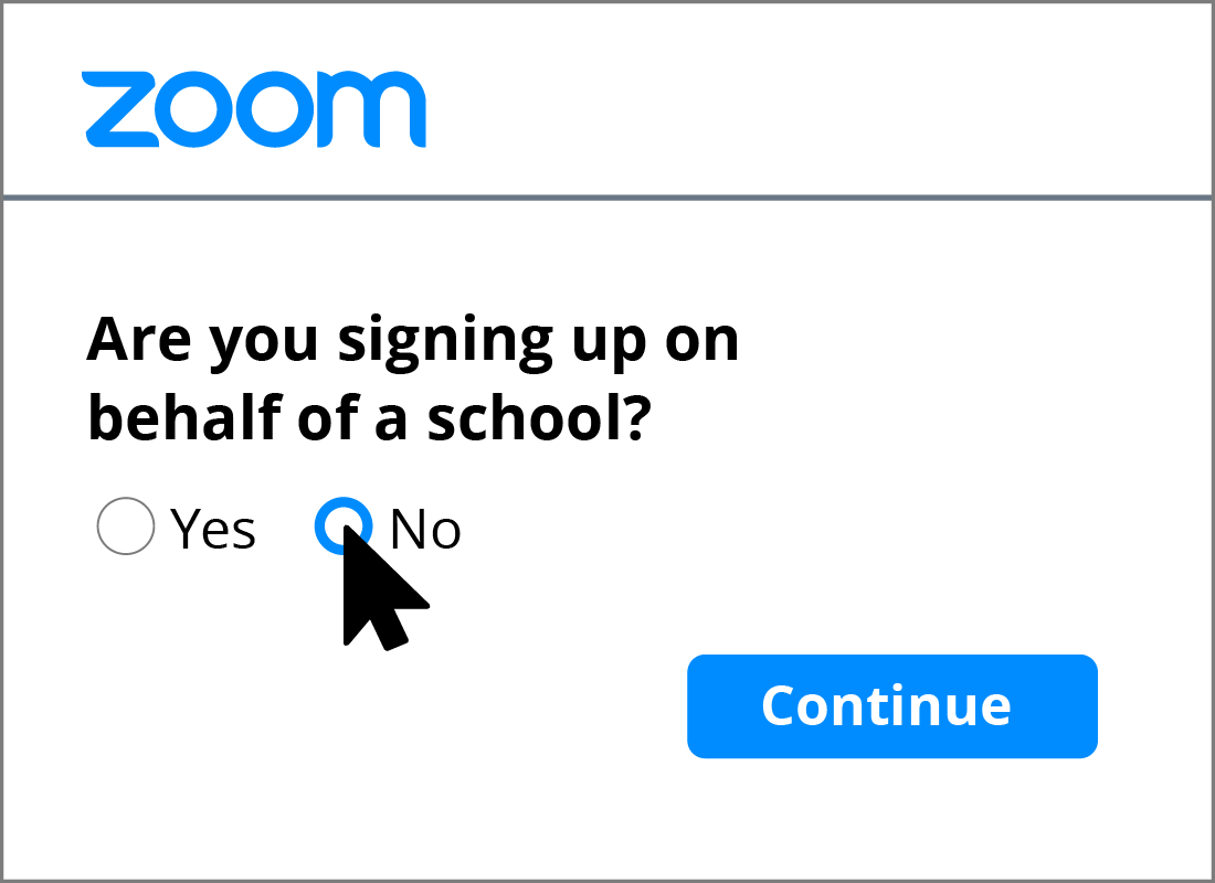 A close up of one of the Yes and No options needing to be completed as part of the Zoom sign up process.